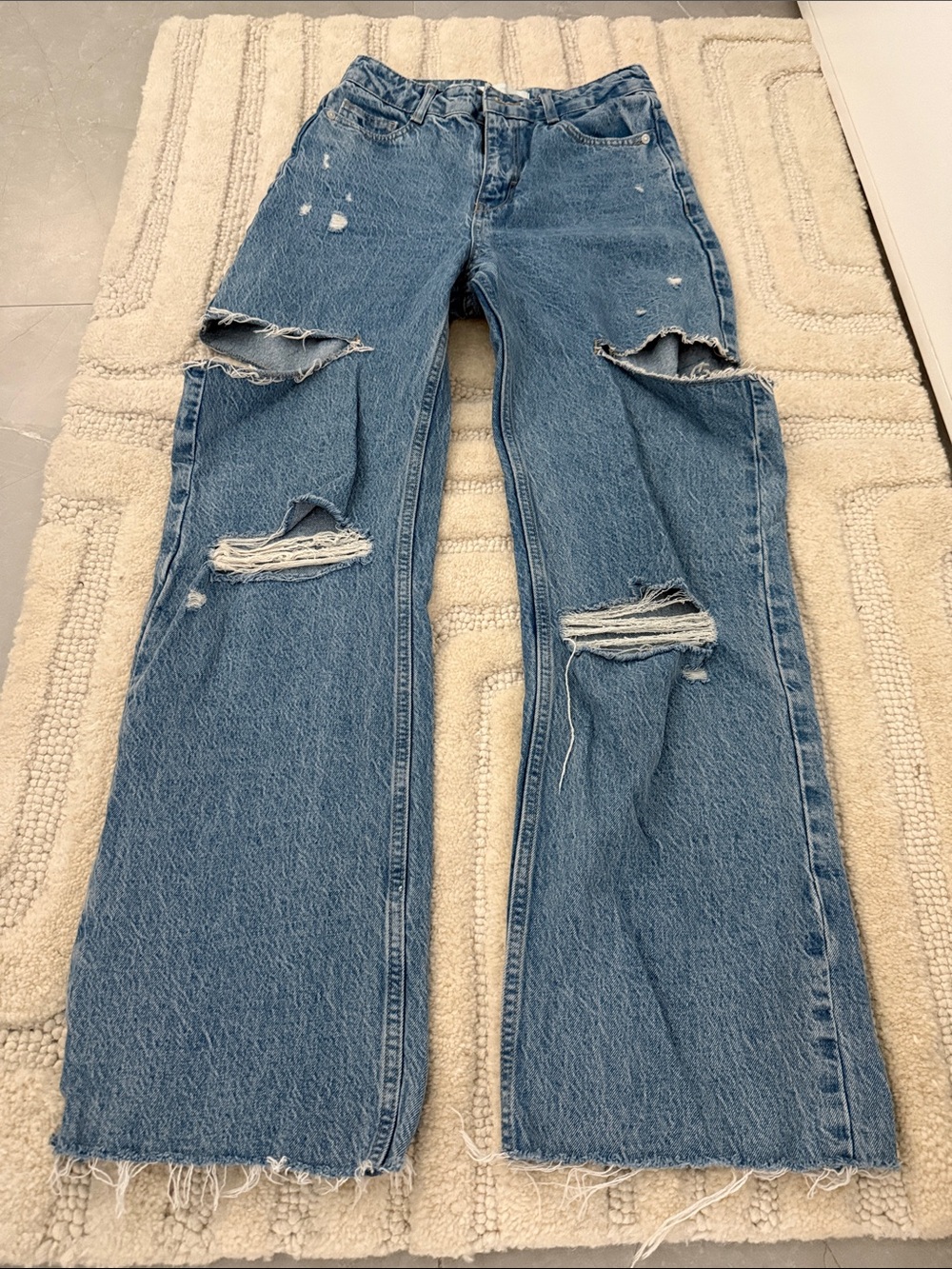Zara Distressed High-Rise Wide-Leg Women's Jeans — Blue